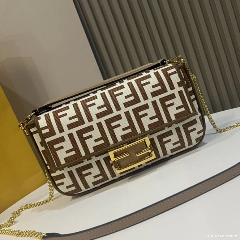 Cheap HOT Fendi Bag Baguette FF Mini Fabric Motif Coffee In 0807